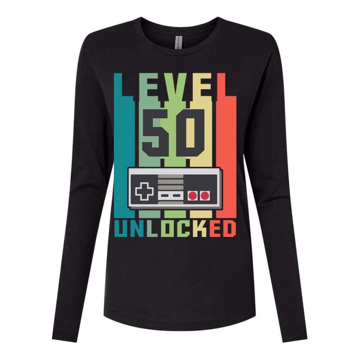 Level 50 Unlocked Funny Retro Gamer Birthday Womens Cotton Relaxed Long Sleeve T-Shirt