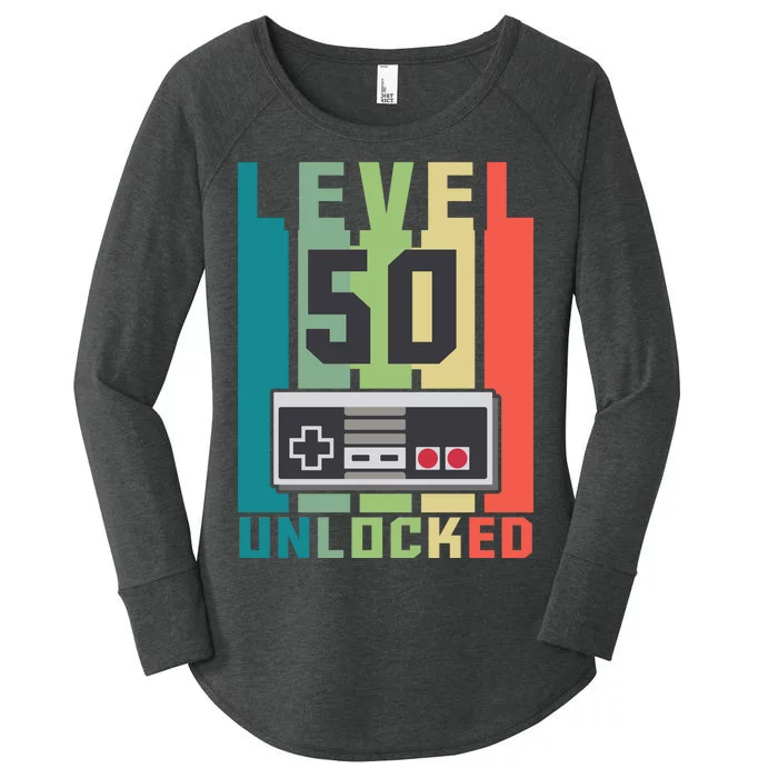 Level 50 Unlocked Funny Retro Gamer Birthday Women's Perfect Tri Tunic Long Sleeve Shirt