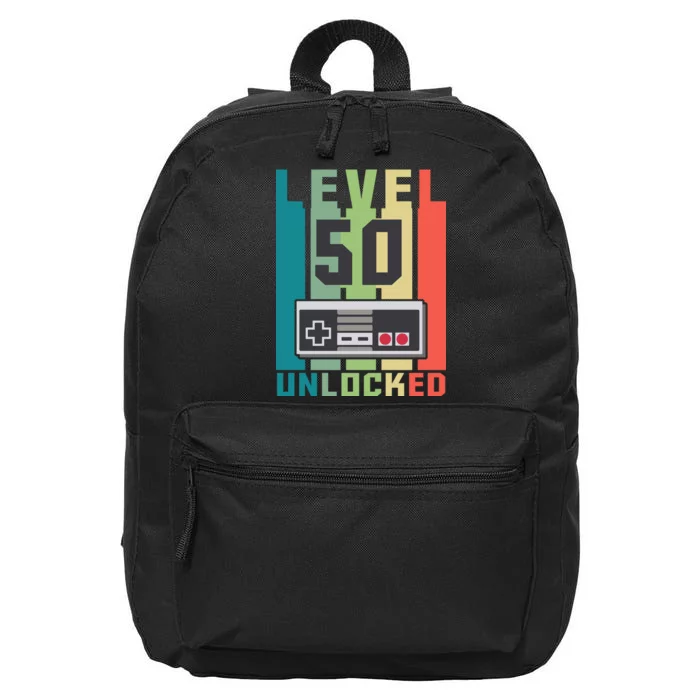 Level 50 Unlocked Funny Retro Gamer Birthday 16 in Basic Backpack