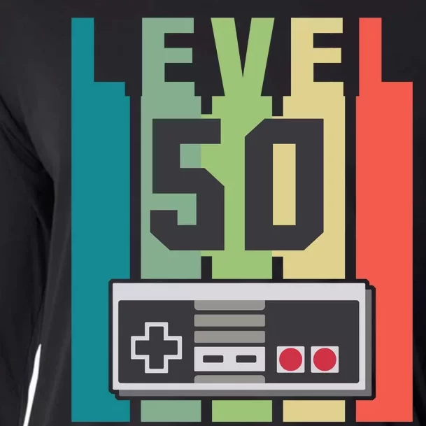 Level 50 Unlocked Funny Retro Gamer Birthday Cooling Performance Long Sleeve Crew