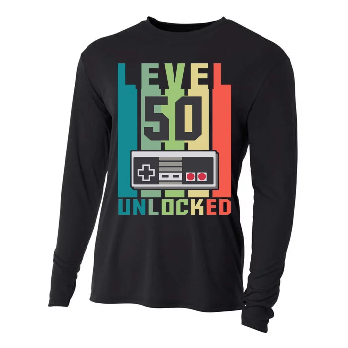 Level 50 Unlocked Funny Retro Gamer Birthday Cooling Performance Long Sleeve Crew