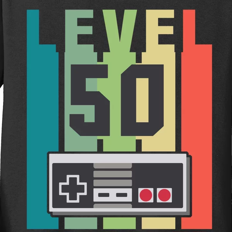 Level 50 Unlocked Funny Retro Gamer Birthday Kids Long Sleeve Shirt