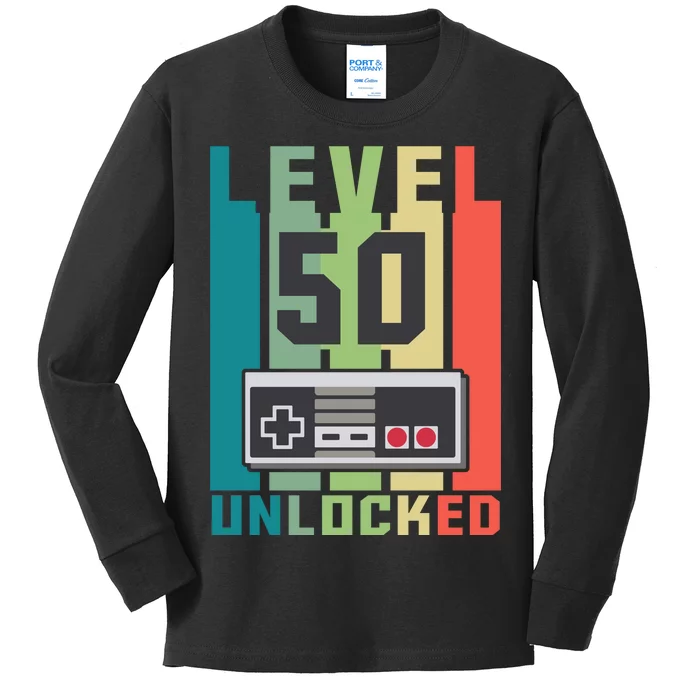 Level 50 Unlocked Funny Retro Gamer Birthday Kids Long Sleeve Shirt