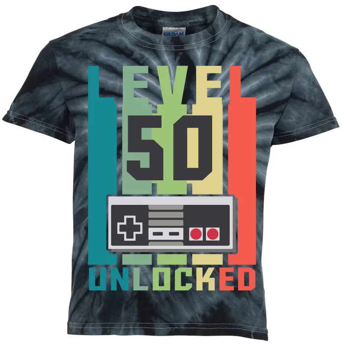 Level 50 Unlocked Funny Retro Gamer Birthday Kids Tie-Dye T-Shirt