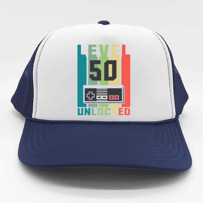 Level 50 Unlocked Funny Retro Gamer Birthday Trucker Hat