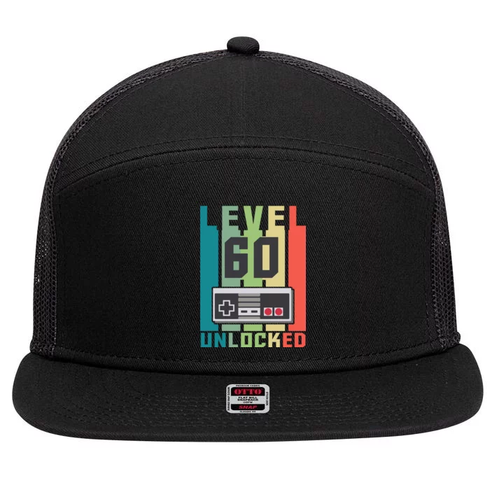 Level 60 Unlocked Funny Retro Gamer Birthday 7 Panel Mesh Trucker Snapback Hat