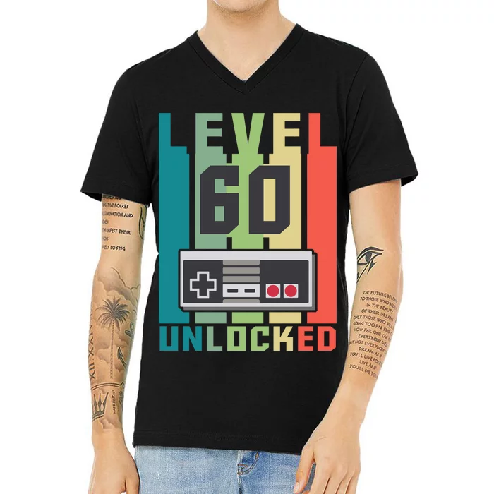 Level 60 Unlocked Funny Retro Gamer Birthday V-Neck T-Shirt