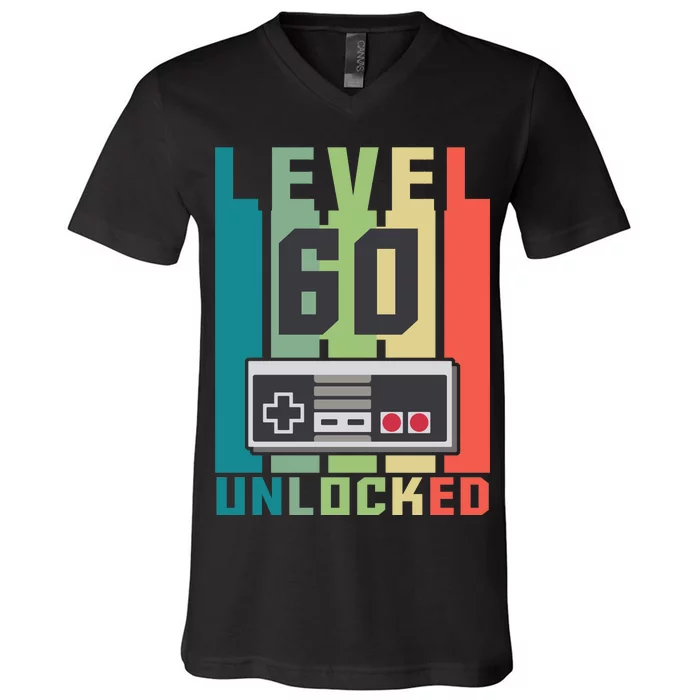 Level 60 Unlocked Funny Retro Gamer Birthday V-Neck T-Shirt