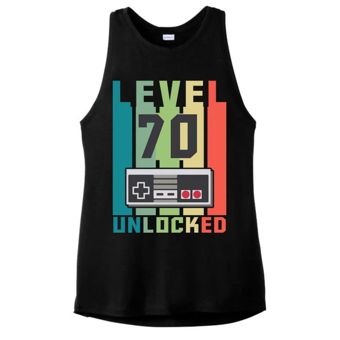 Level 70 Unlocked Funny Retro Gamer Birthday Ladies Tri-Blend Wicking Tank