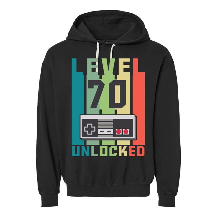 Level 70 Unlocked Funny Retro Gamer Birthday Garment-Dyed Fleece Hoodie