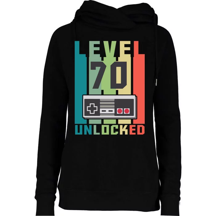 Level 70 Unlocked Funny Retro Gamer Birthday Womens Funnel Neck Pullover Hood