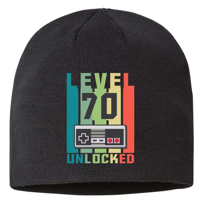 Level 70 Unlocked Funny Retro Gamer Birthday 8 1/2in Sustainable Knit Beanie