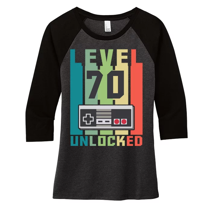 Level 70 Unlocked Funny Retro Gamer Birthday Women's Tri-Blend 3/4-Sleeve Raglan Shirt