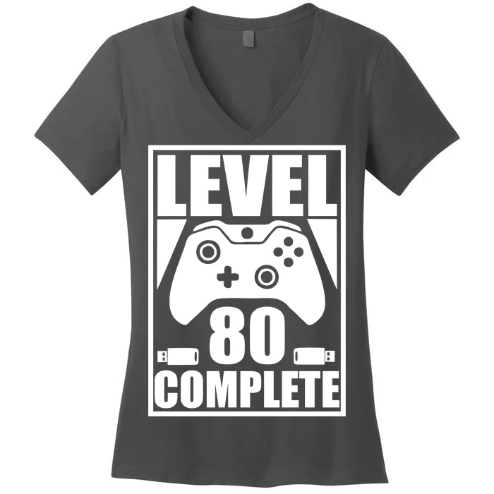 Level 80 Complete Video Gamer 80th Birthday Women's V-Neck T-Shirt