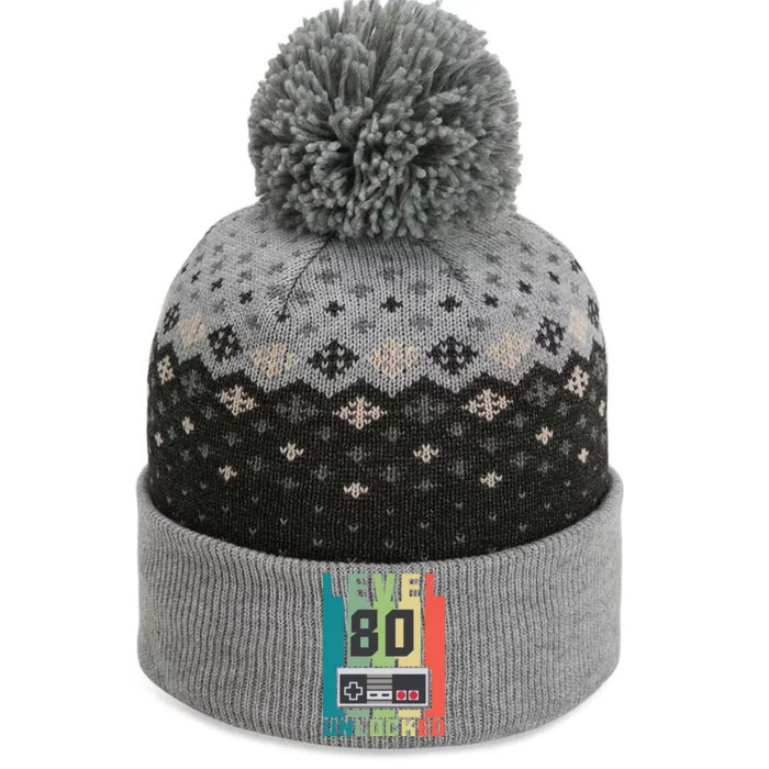 Level 80 Unlocked Funny Retro Gamer Birthday The Baniff Cuffed Pom Beanie