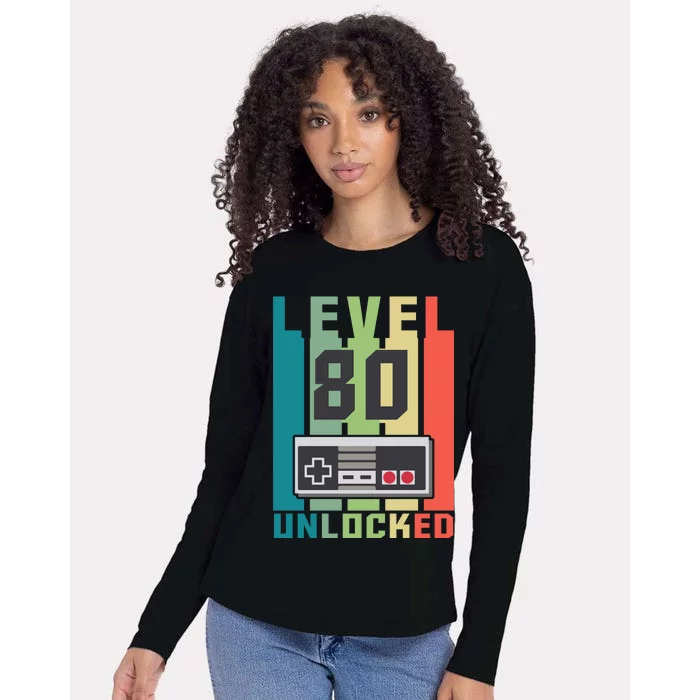 Level 80 Unlocked Funny Retro Gamer Birthday Womens Cotton Relaxed Long Sleeve T-Shirt