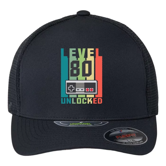 Level 80 Unlocked Funny Retro Gamer Birthday Flexfit Unipanel Trucker Cap