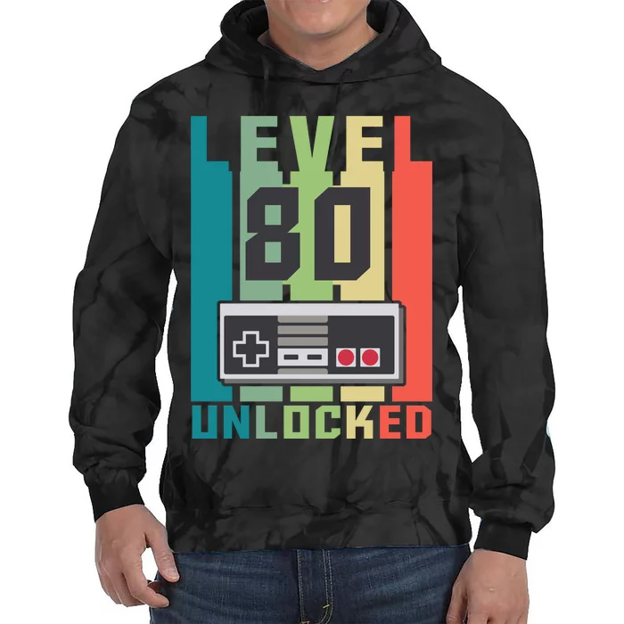 Level 80 Unlocked Funny Retro Gamer Birthday Tie Dye Hoodie