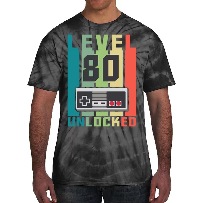 Level 80 Unlocked Funny Retro Gamer Birthday Tie-Dye T-Shirt