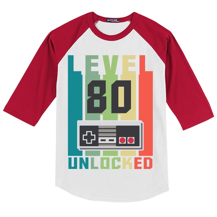 Level 80 Unlocked Funny Retro Gamer Birthday Kids Colorblock Raglan Jersey