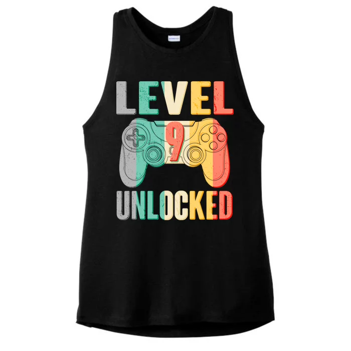 Level 9 Unlocked Nine Years Old Ladies Tri-Blend Wicking Tank