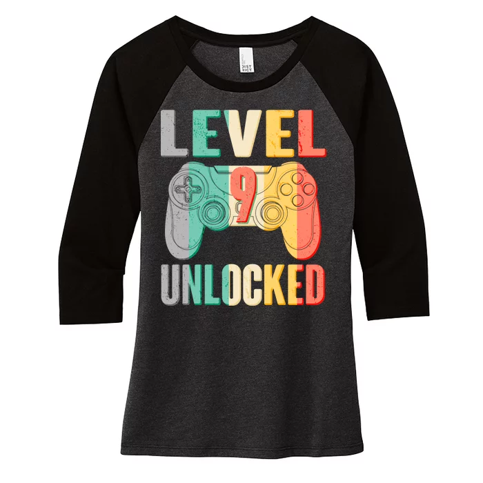 Level 9 Unlocked Nine Years Old Women's Tri-Blend 3/4-Sleeve Raglan Shirt