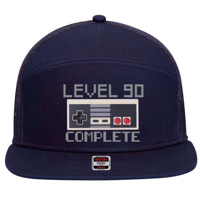 Level 90 Complete Retro Gamer 90th Birthday 7 Panel Mesh Trucker Snapback Hat