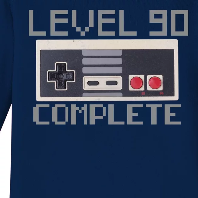 Level 90 Complete Retro Gamer 90th Birthday Baby Long Sleeve Bodysuit