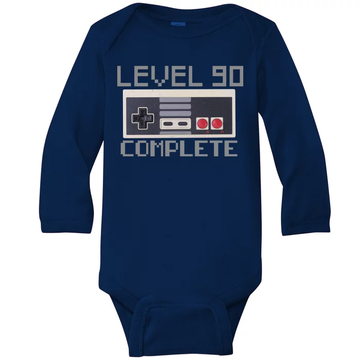 Level 90 Complete Retro Gamer 90th Birthday Baby Long Sleeve Bodysuit