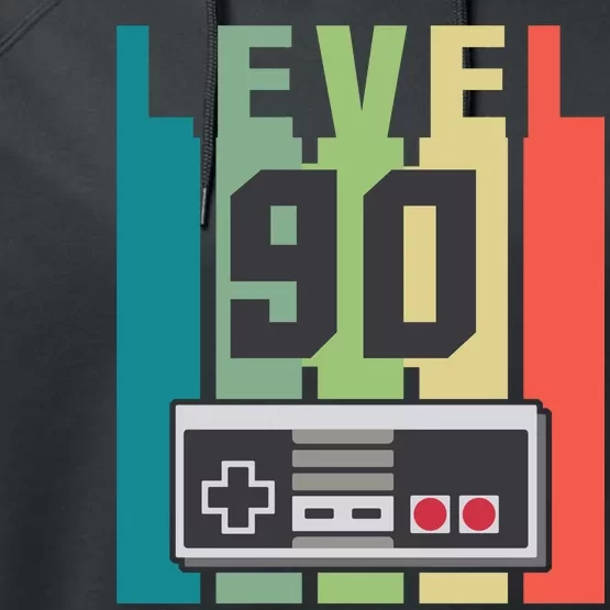 Level 90 Unlocked Funny Retro Gamer Birthday Performance Fleece Hoodie