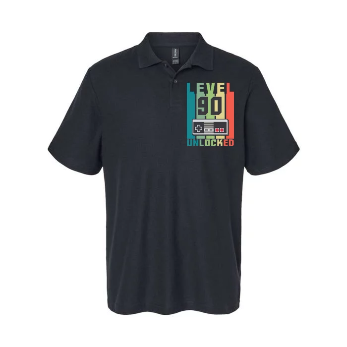 Level 90 Unlocked Funny Retro Gamer Birthday Softstyle Adult Sport Polo