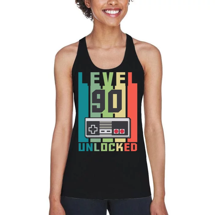 Level 90 Unlocked Funny Retro Gamer Birthday Women's Racerback Tank