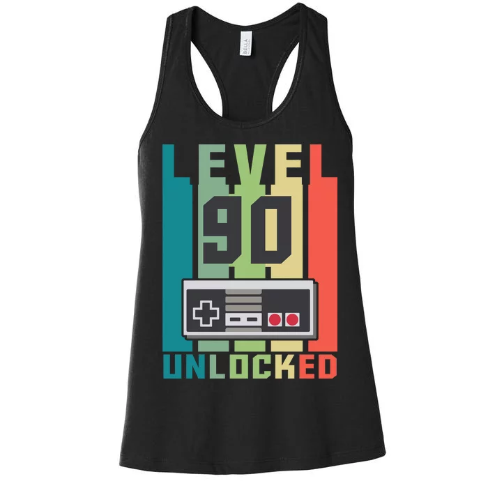 Level 90 Unlocked Funny Retro Gamer Birthday Women's Racerback Tank