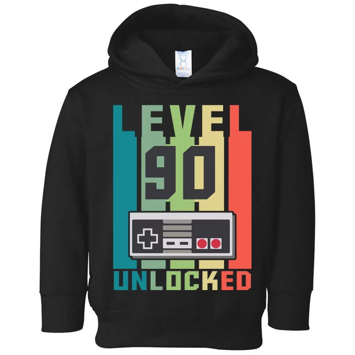 Level 90 Unlocked Funny Retro Gamer Birthday Toddler Hoodie