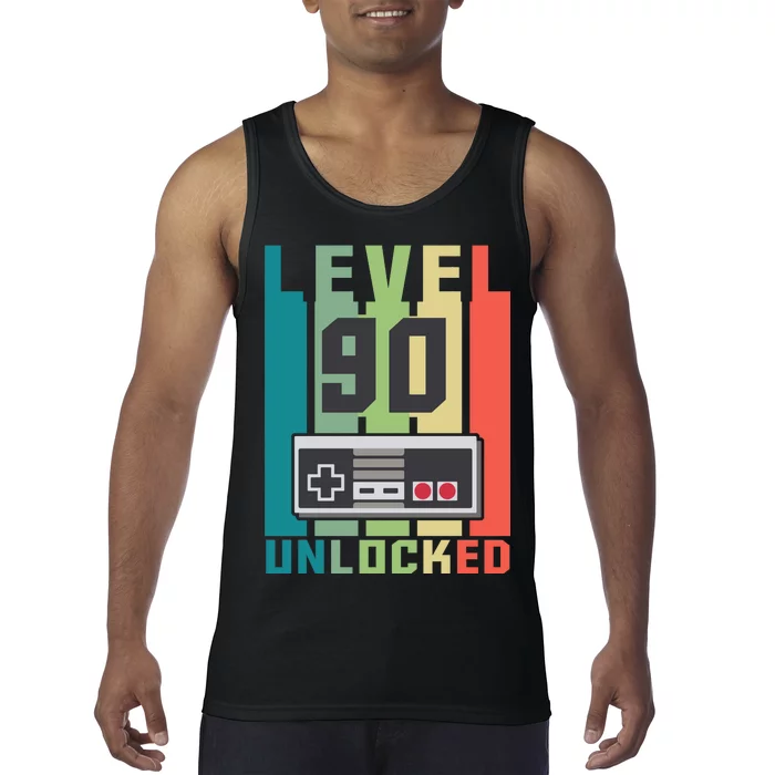 Level 90 Unlocked Funny Retro Gamer Birthday Tank Top