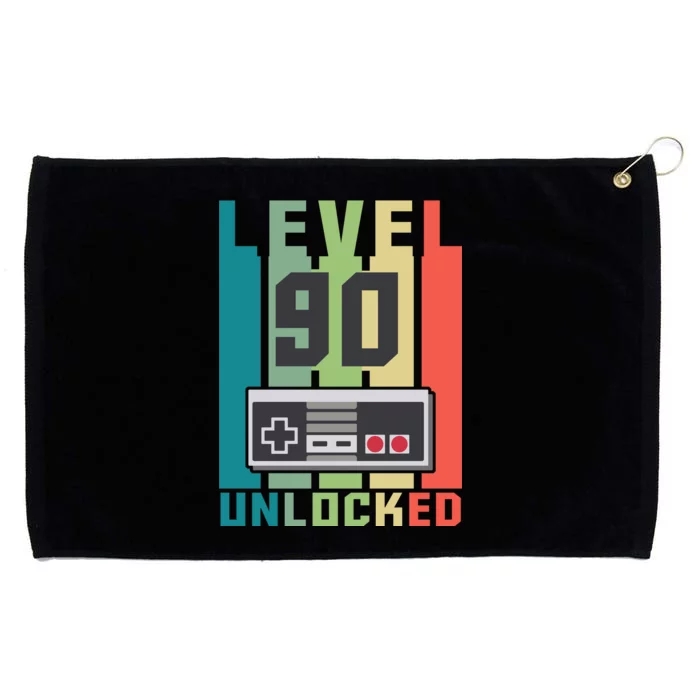 Level 90 Unlocked Funny Retro Gamer Birthday Grommeted Golf Towel