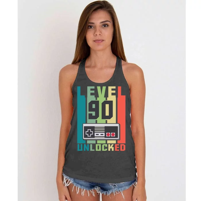 Level 90 Unlocked Funny Retro Gamer Birthday Women's Knotted Racerback Tank