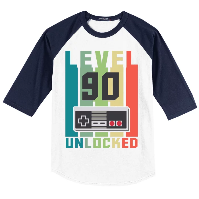 Level 90 Unlocked Funny Retro Gamer Birthday Baseball Sleeve Shirt