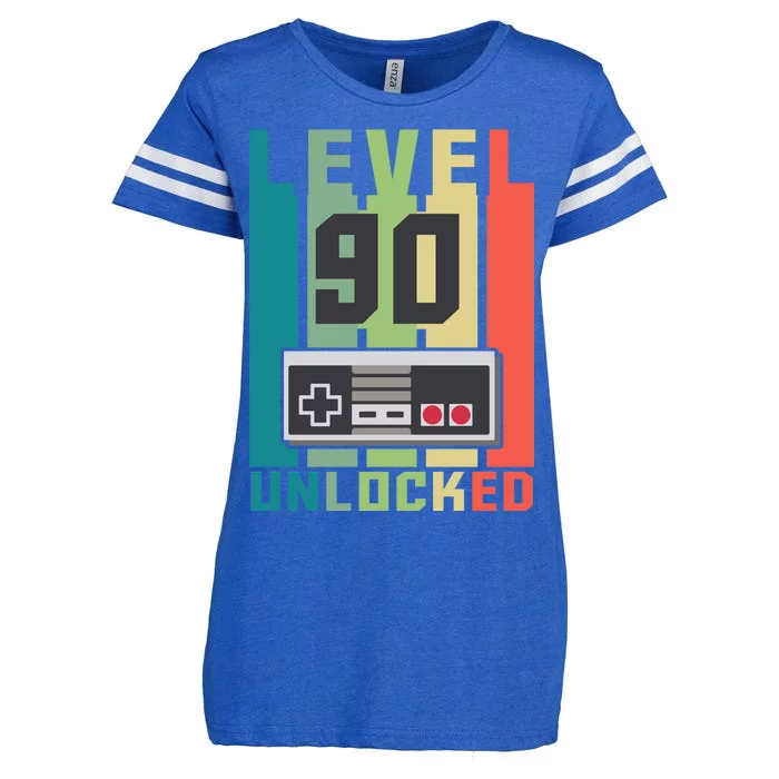 Level 90 Unlocked Funny Retro Gamer Birthday Enza Ladies Jersey Football T-Shirt