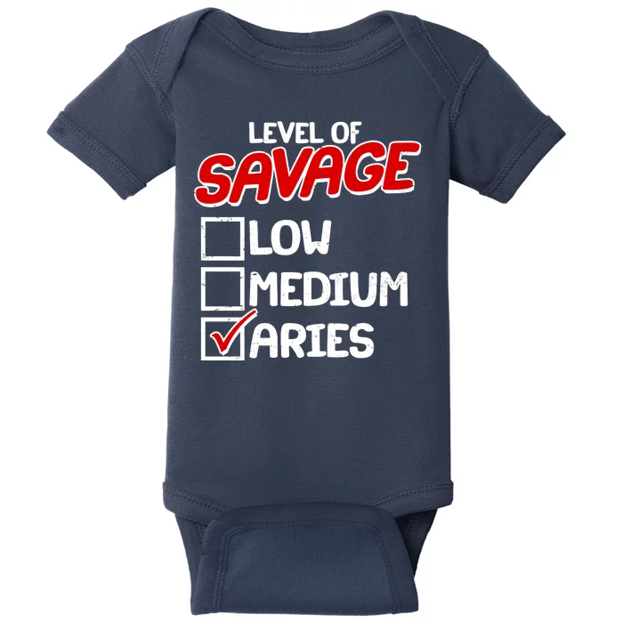 Level of SAVAGE Low Medium Aries Zodiac Birthday Baby Bodysuit