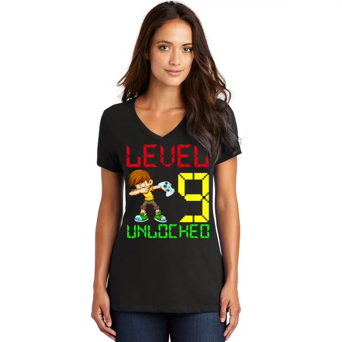 Level Up Age 9 Unlocked Women's V-Neck T-Shirt