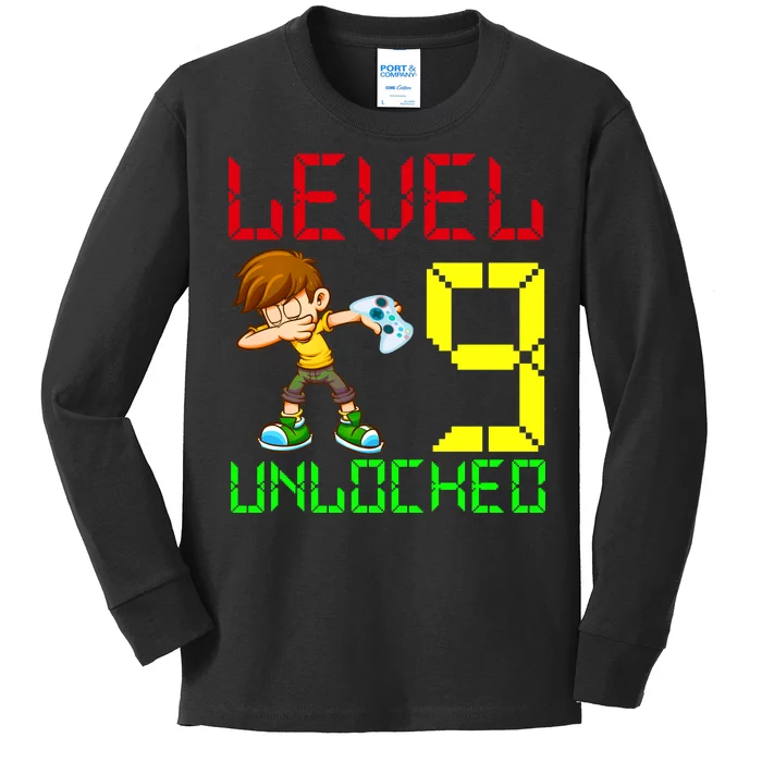 Level Up Age 9 Unlocked Kids Long Sleeve Shirt