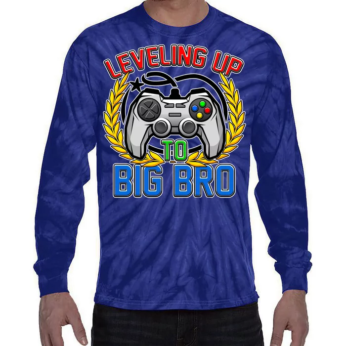 Leveling Up To Big Bro Brother Video Gaming Tie-Dye Long Sleeve Shirt