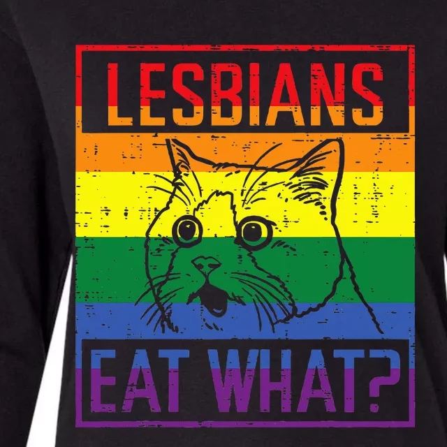 Lesbians Eat What Cat Funny Humor Pun Lgbtq Pride Flag Womens Cotton Relaxed Long Sleeve T-Shirt