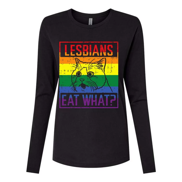 Lesbians Eat What Cat Funny Humor Pun Lgbtq Pride Flag Womens Cotton Relaxed Long Sleeve T-Shirt