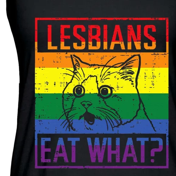 Lesbians Eat What Cat Funny Humor Pun Lgbtq Pride Flag Ladies Essential Flowy Tank