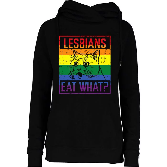 Lesbians Eat What Cat Funny Humor Pun Lgbtq Pride Flag Womens Funnel Neck Pullover Hood