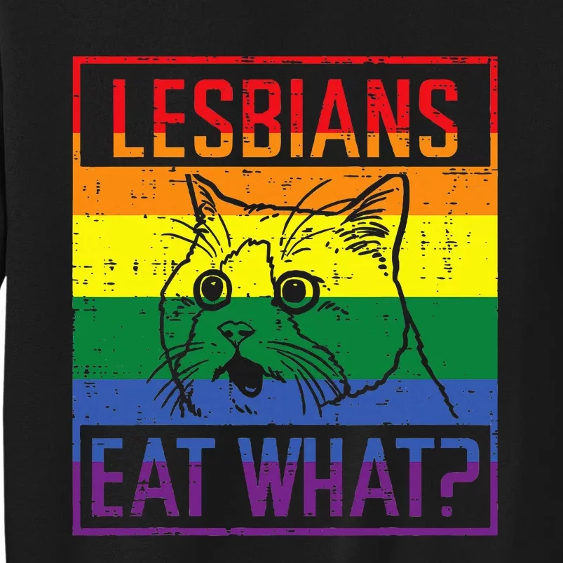 Lesbians Eat What Cat Funny Humor Pun Lgbtq Pride Flag Tall Sweatshirt