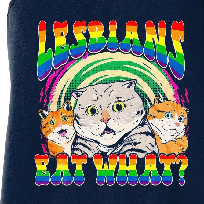 Lesbians Eat What Cat National Coming Out Day LGBQ Pride Women's Racerback Tank