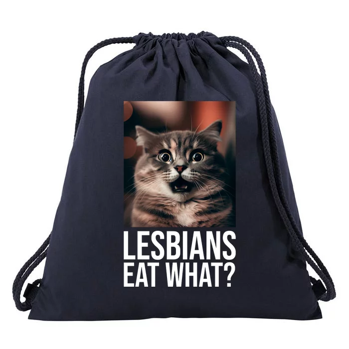 Lesbians Eat What Funny Cat Meme Drawstring Bag